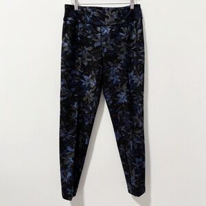 Carmen Marc Valvo Floral Pants  Womens Size Medium Black and Blue Shimmer Pullon